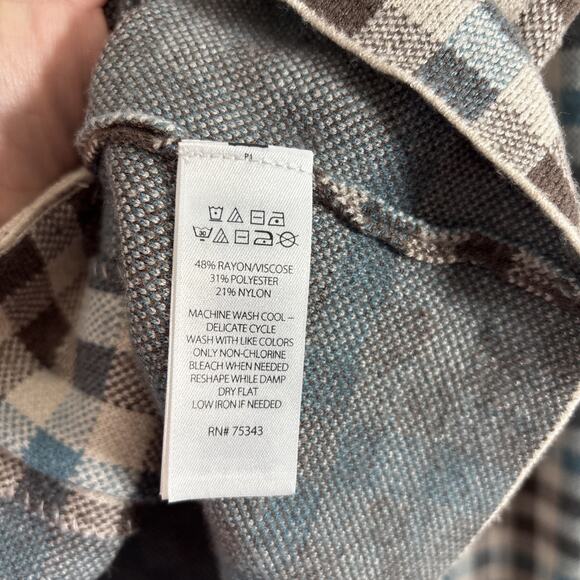 Rachel Zoe Button Up Cardigan Shacket Sweater Blazer Brown Plaid Large Fall - Picture 7 of 8